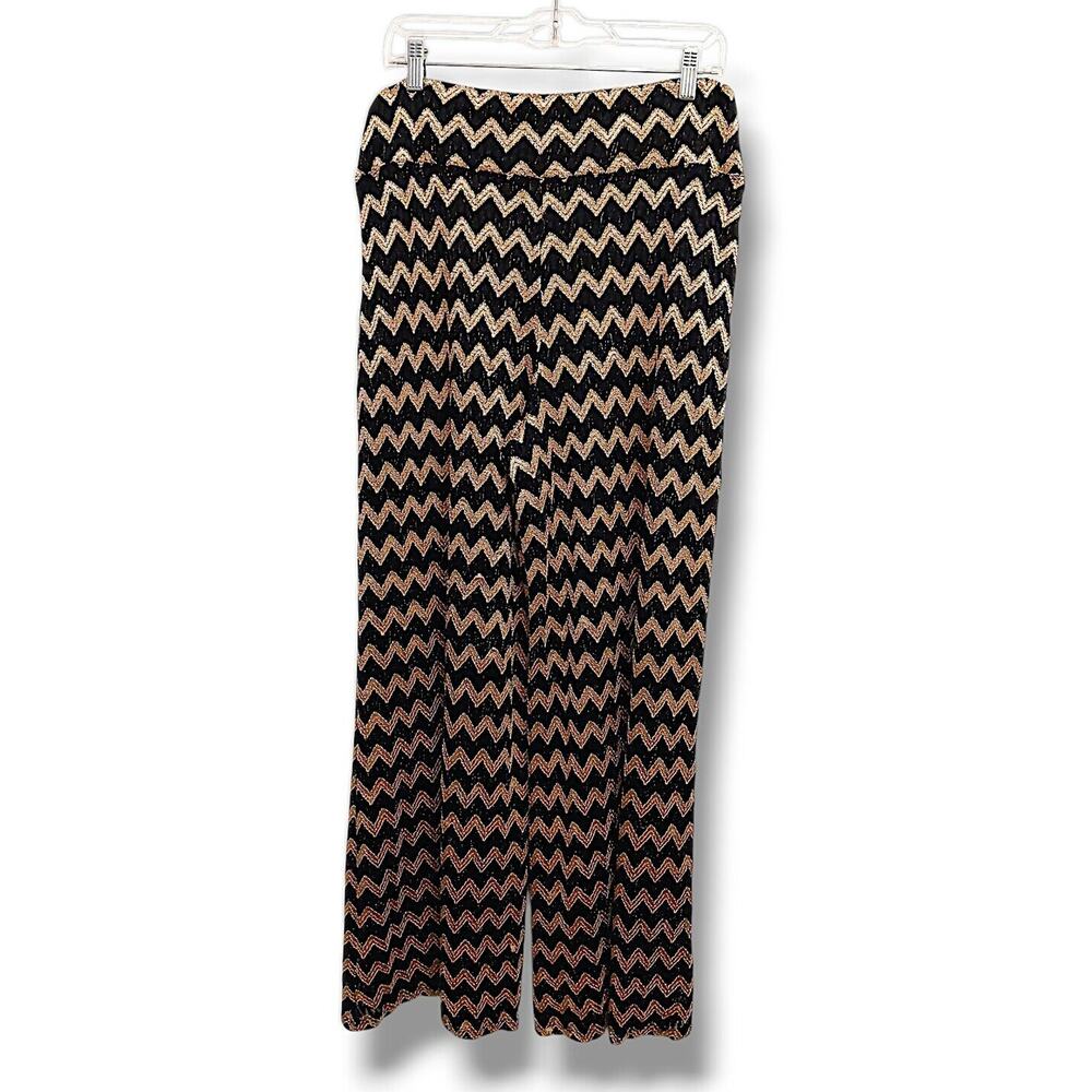 Palazzo Chevron Pants Sz XL Black Gold Fancy Cocktail HOLIDAY Sophisticated Chic